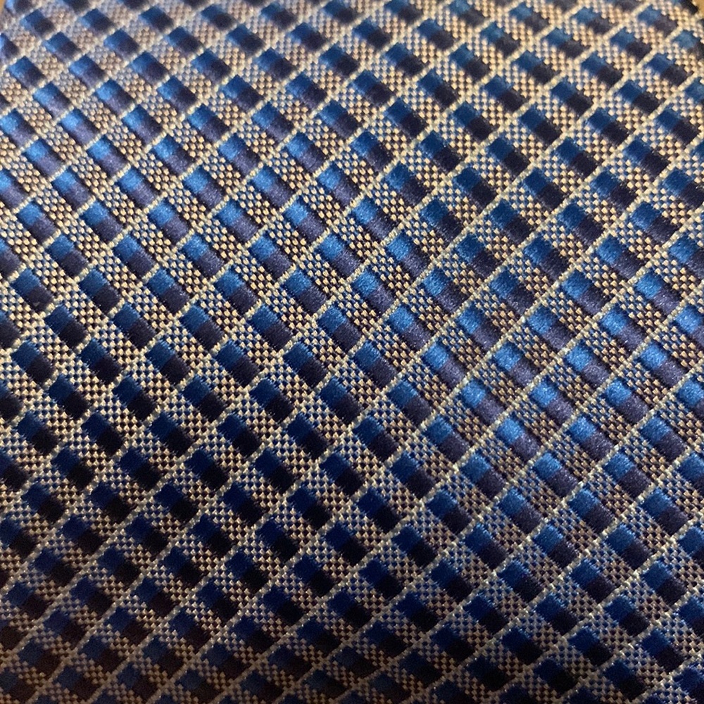 Checked Patterned Tie (Blue) - Picture 4 of 9